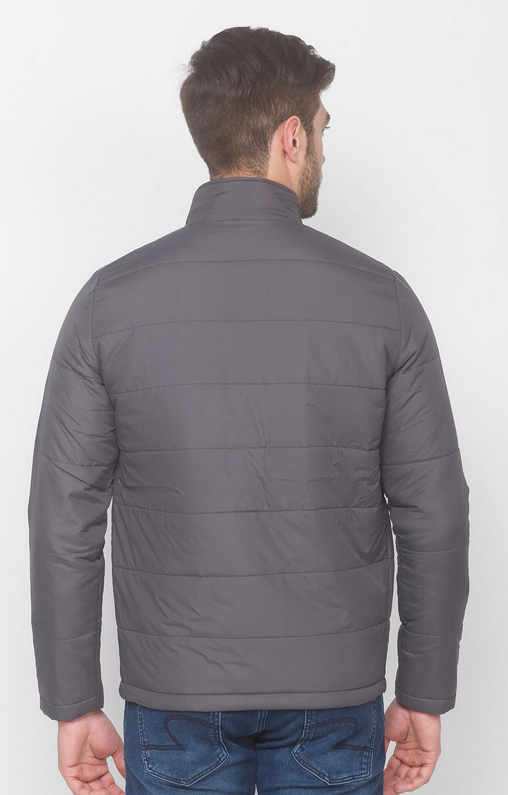 Spykar Dark Grey Polyester Men Front Open Jacket