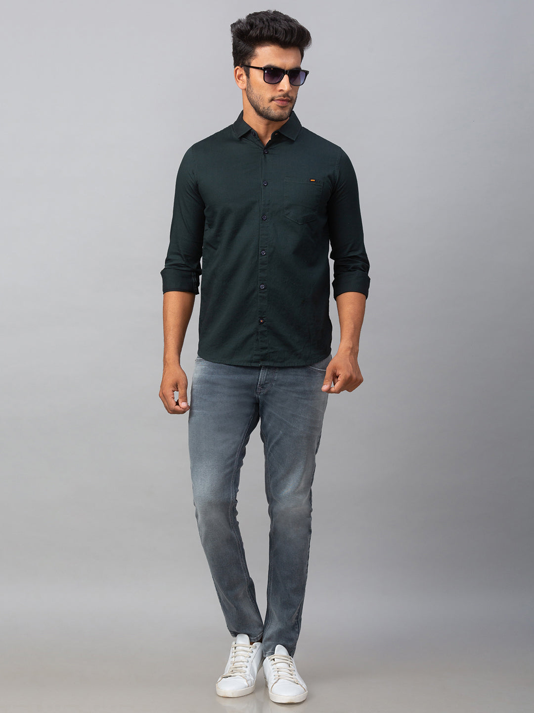 Spykar Men Green Cotton Slim Fit Shirt