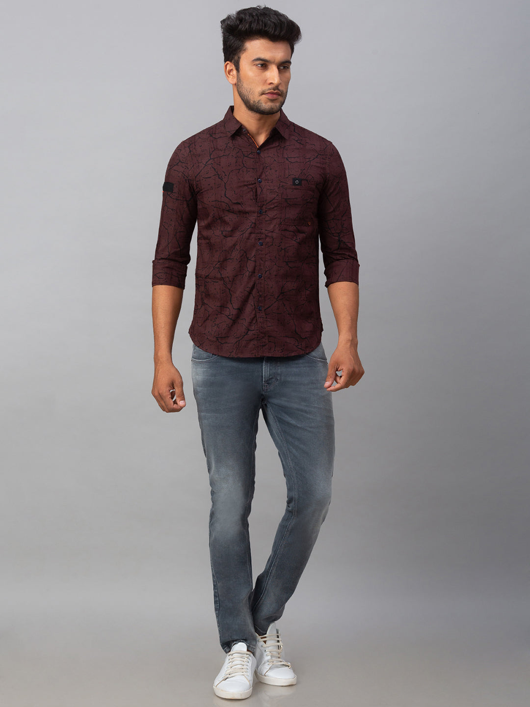 Spykar Men Red Cotton Slim Fit Shirt