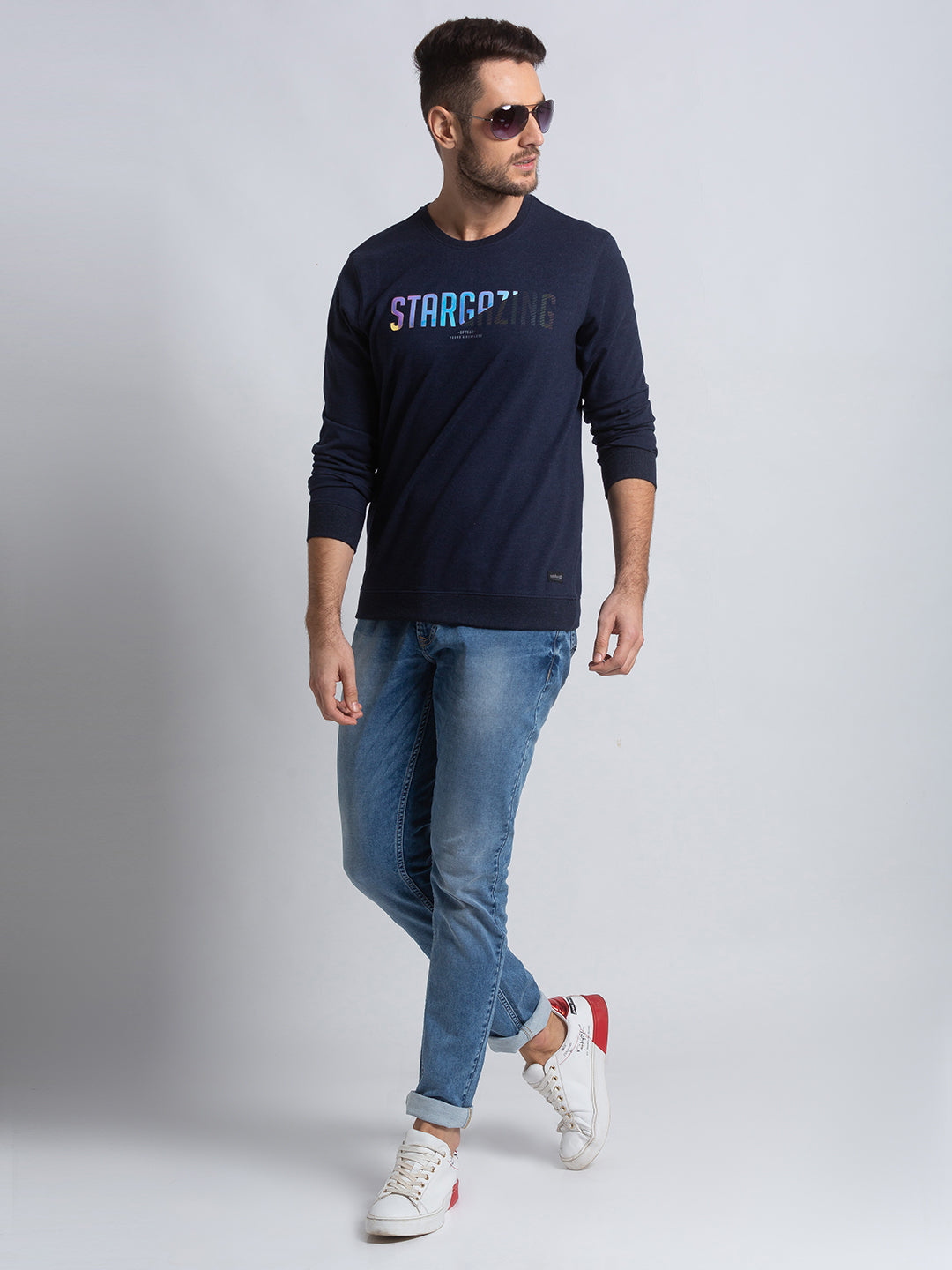 Spykar Navy Blue Blended Slim Fit Sweatshirt For Men