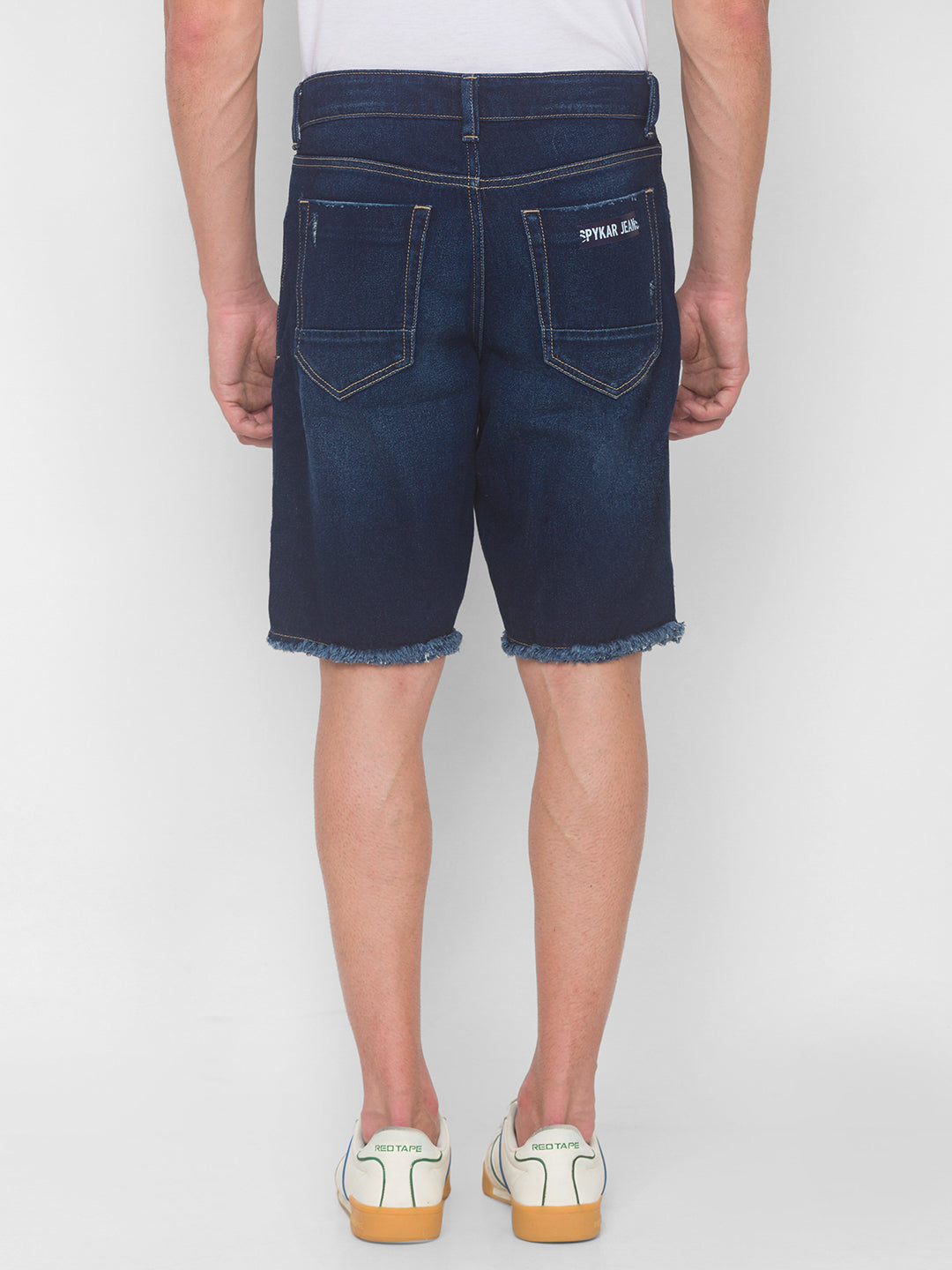 Spykar Men Dark Blue Solid Relaxed Low-Rise Shorts (Denim Shorts)