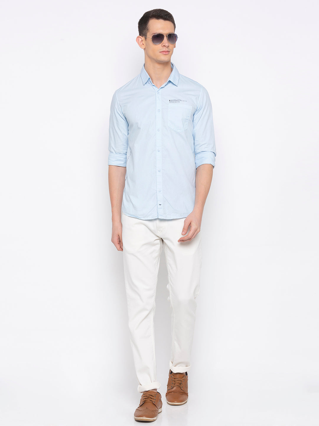 Spykar Men Sky Blue Solid Slim Fit Casual Shirt