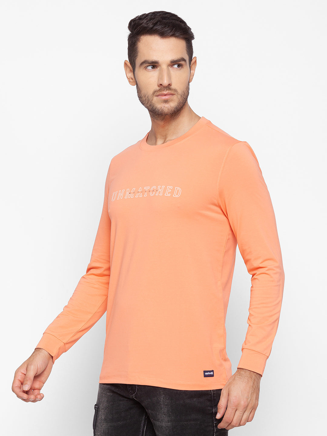 Spykar Men Pink Cotton Slim Fit Round Neck T-Shirt