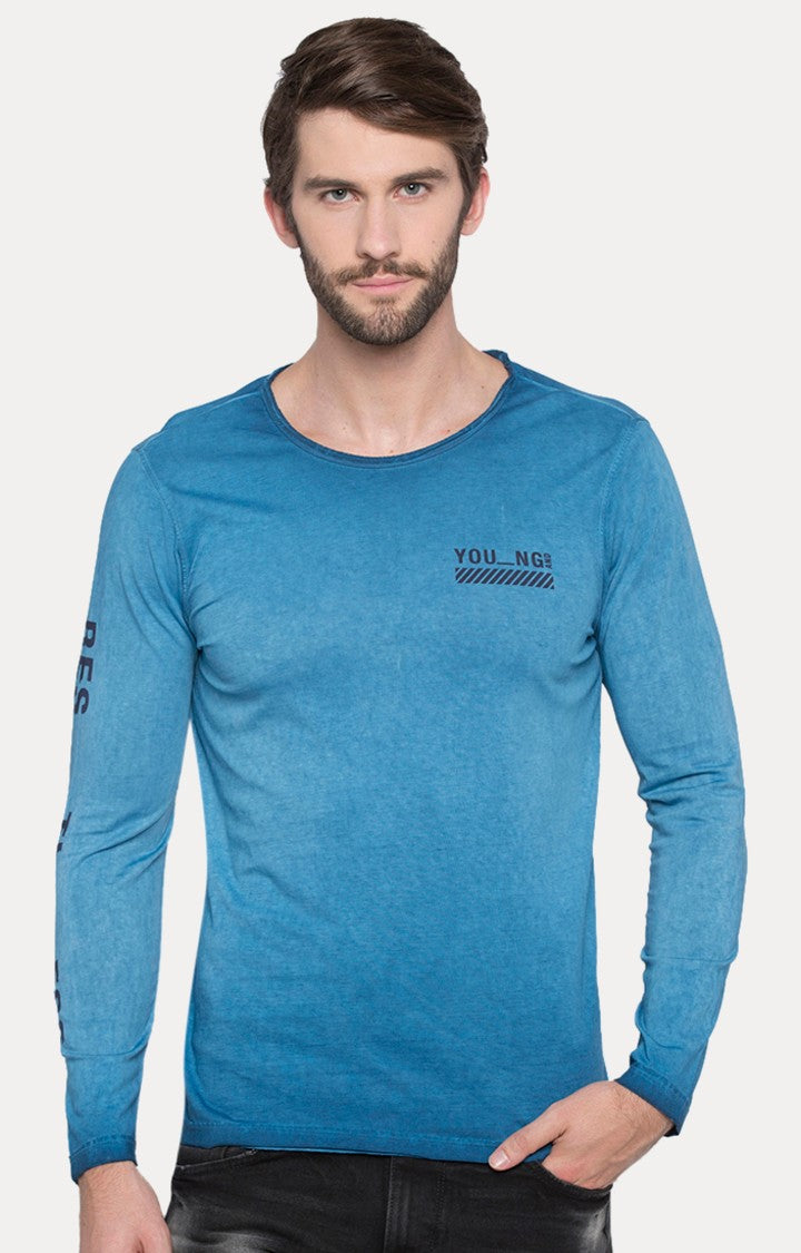 Spykar Blue Melange Slim Fit Men T-Shirts