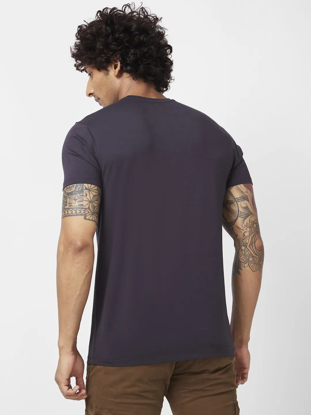 Spykar Men Slate Grey Blended Slim Fit Half Sleeve Round Neck Printed Tshirt