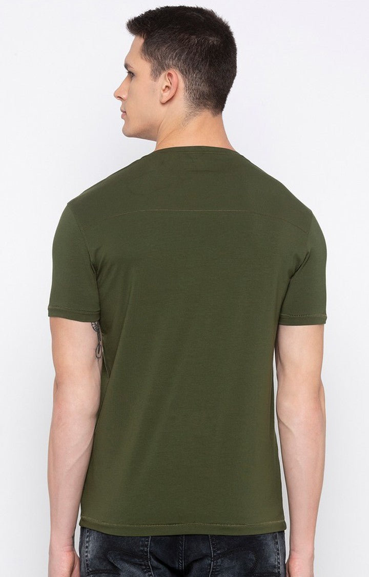 Spykar Men Green Cotton Slim Fit Round Neck T-Shirt