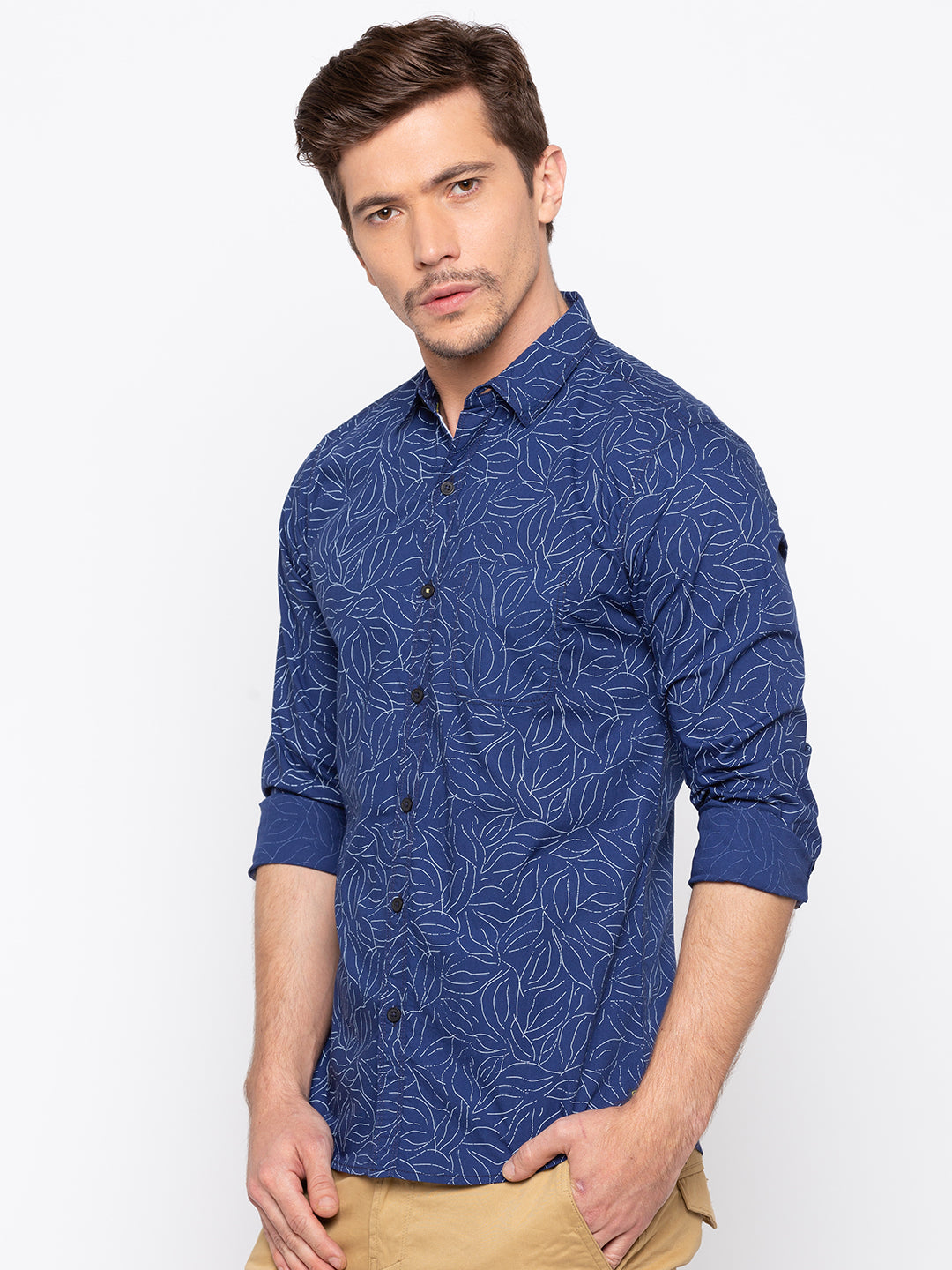 Spykar Slim Fit Men Blue Cotton Casual Shirt