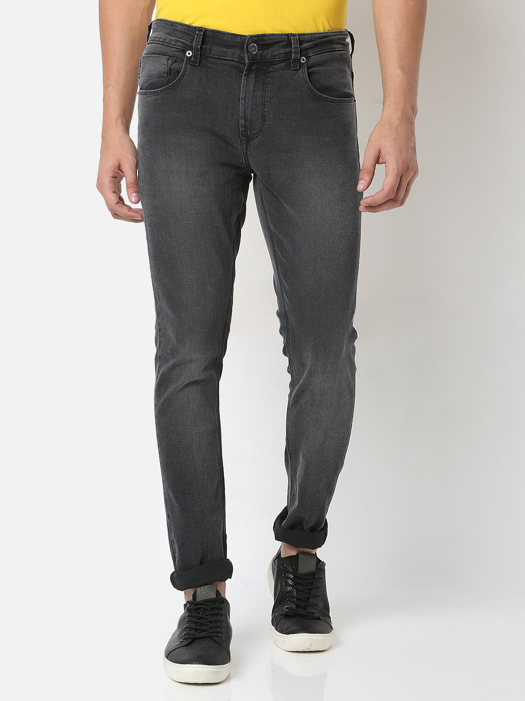 Spykar Men Grey Cotton Super Slim Fit Tapered Length Jeans (Super Skinny)