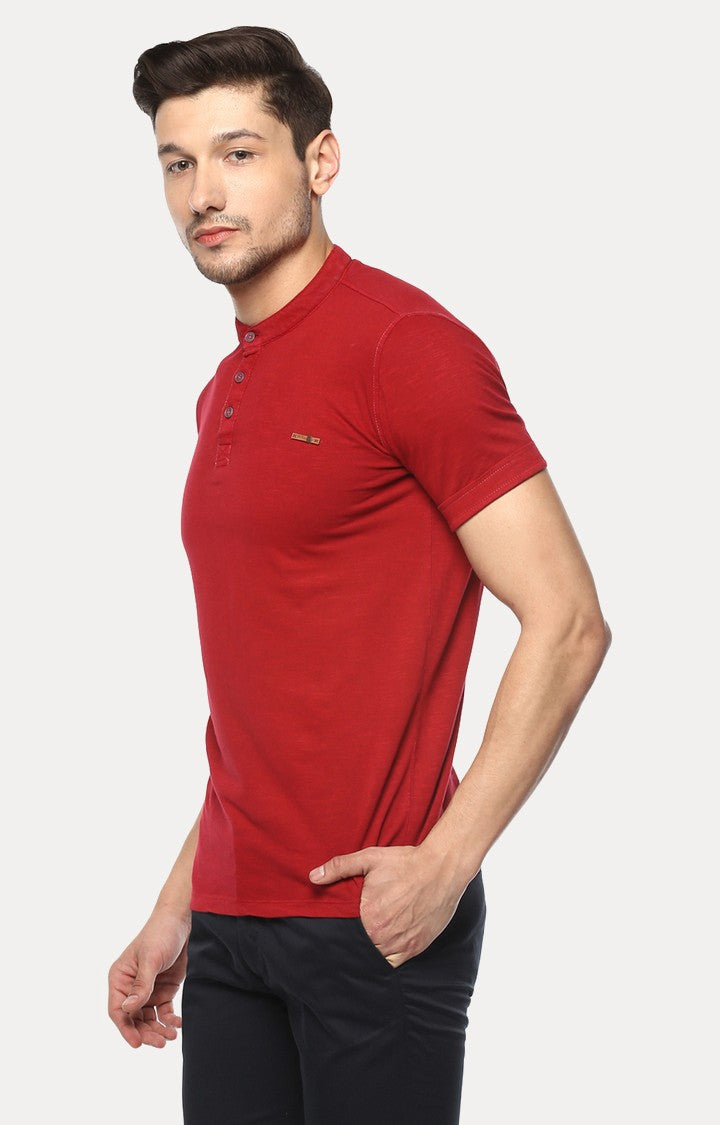 Red Melange Slim Fit Men T-Shirts