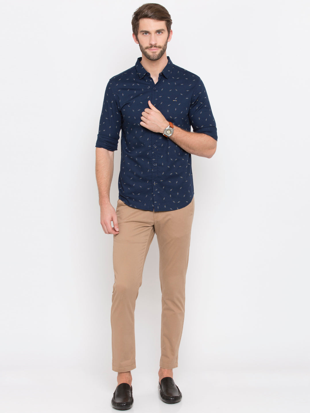 Spykar Men Navy Printed Slim Fit Casual Shirt