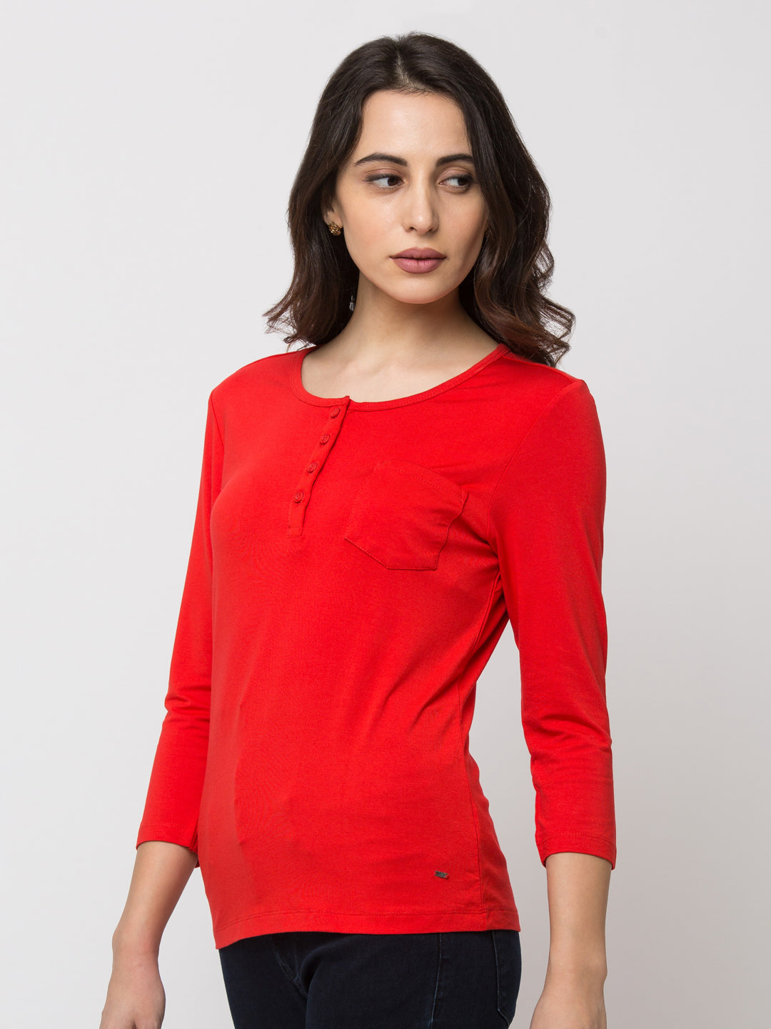 Spykar Women Red Viscose Regular M and arin T-Shirt