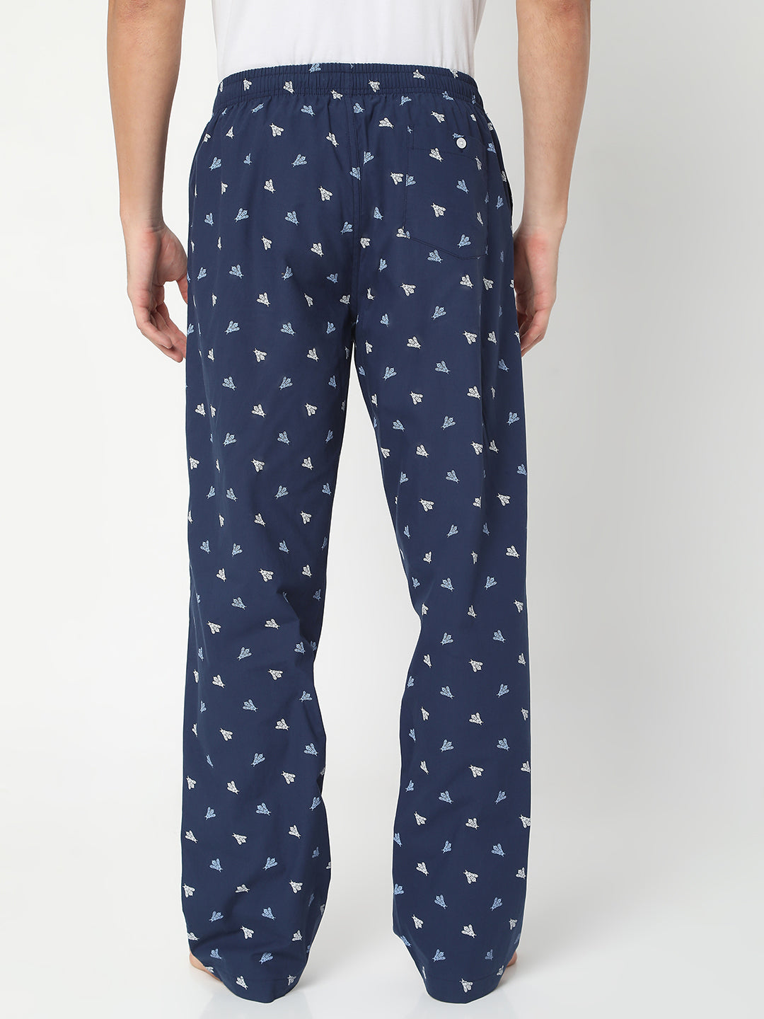 Men Premium Navy Cotton Printed Pyjama- Underjeans By Spykar