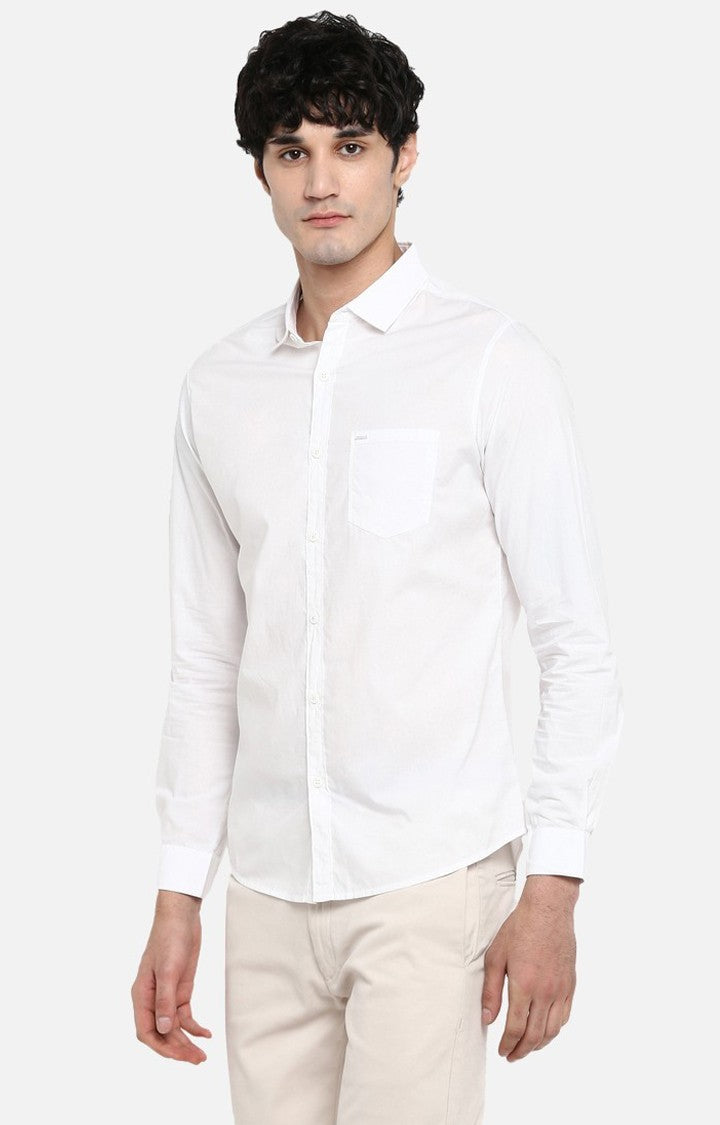 Spykar Men'S White Cotton Solid Casual Shirts