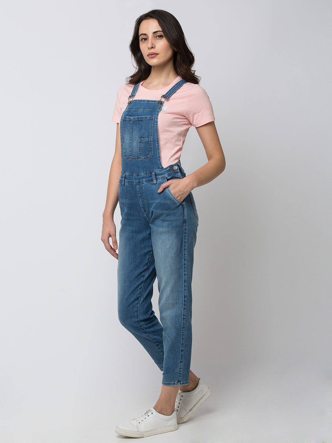 Spykar Women Blue Cotton Skinny Fit Regular Dungaree (Ynr)