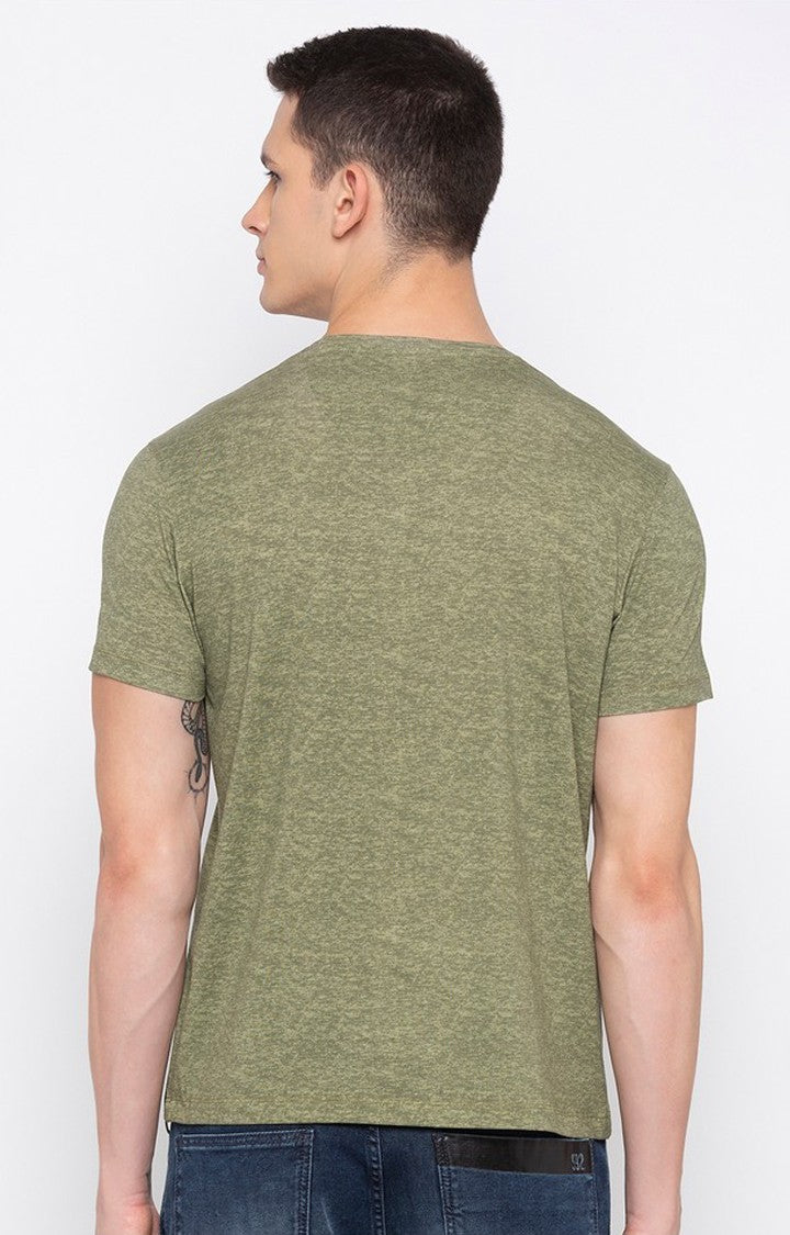 Spykar Green Cotton Slim Fit T-Shirt For Men