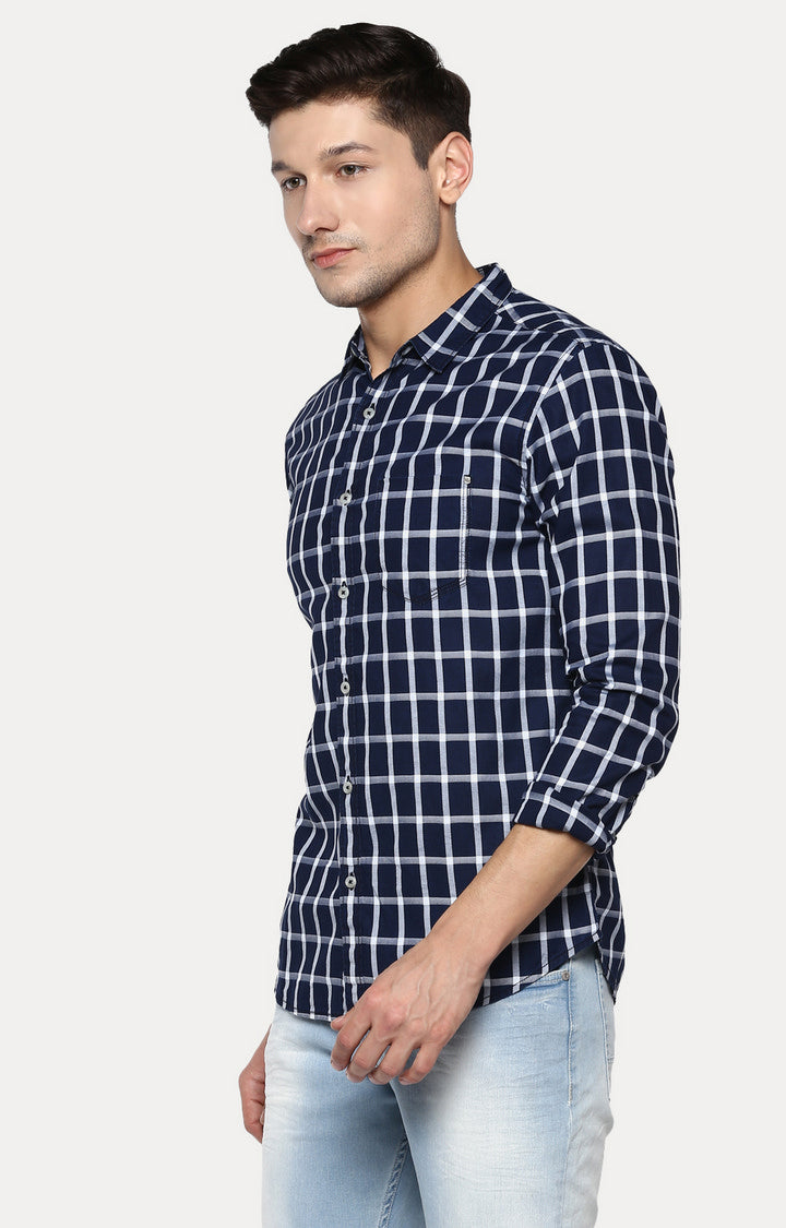 Spykar Men'S Blue Cotton Checked Casual Shirts