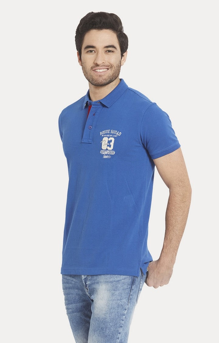 Spykar Blue Solid Slim Fit Polo T-Shirt