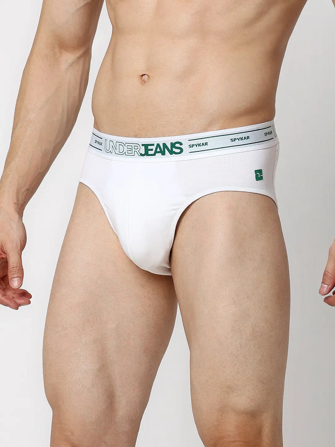 Underjeans By Spykar Men Premium Grey & White Cotton Blend Regular Fit Brief - Pack Of 2