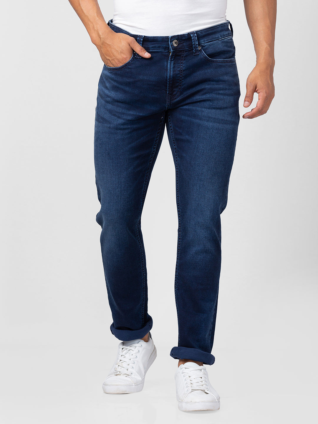 Spykar Men Dark Blue Cotton Regular Fit Narrow Length Jeans (Rover)
