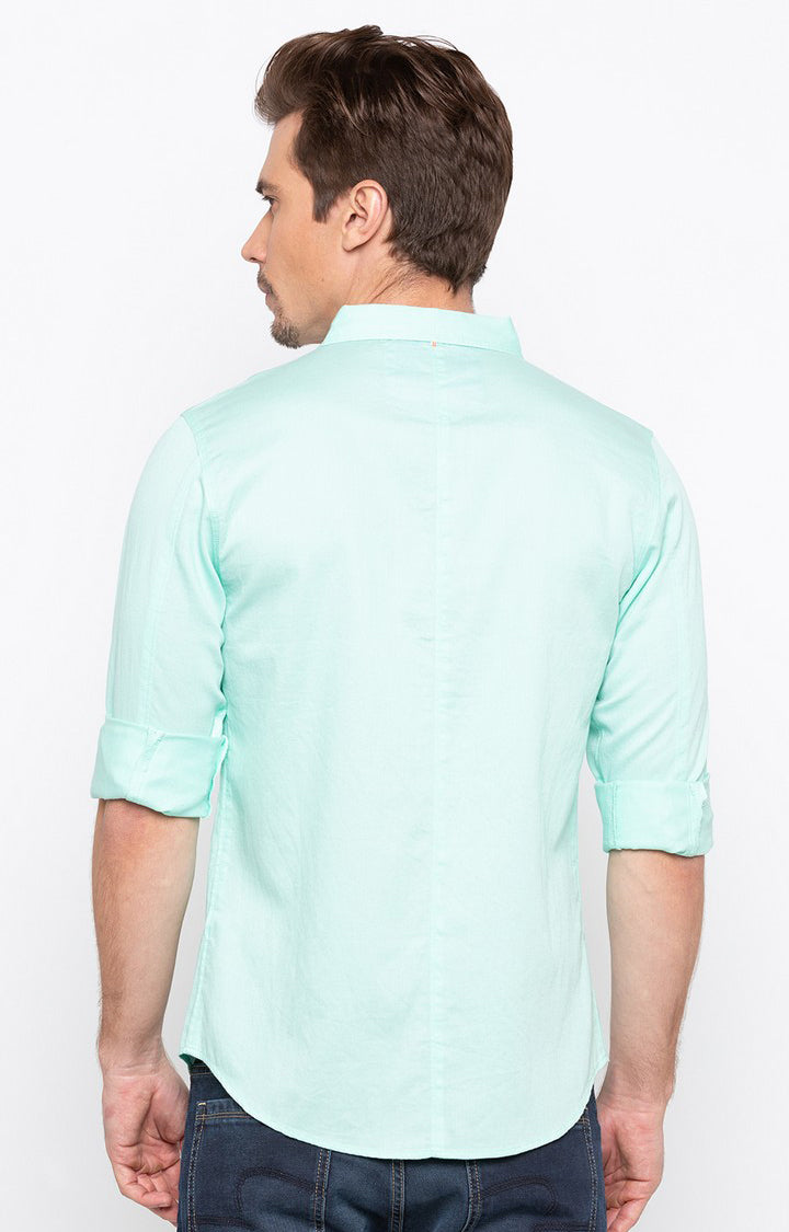 Spykar Men'S Green Cotton Solid Casual Shirts