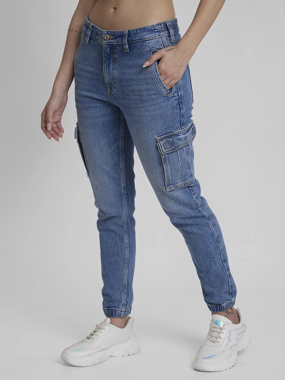 Spykar Women Light Blue Cotton Mom Fit Ankle Length Clean look Jeans -(Amora)