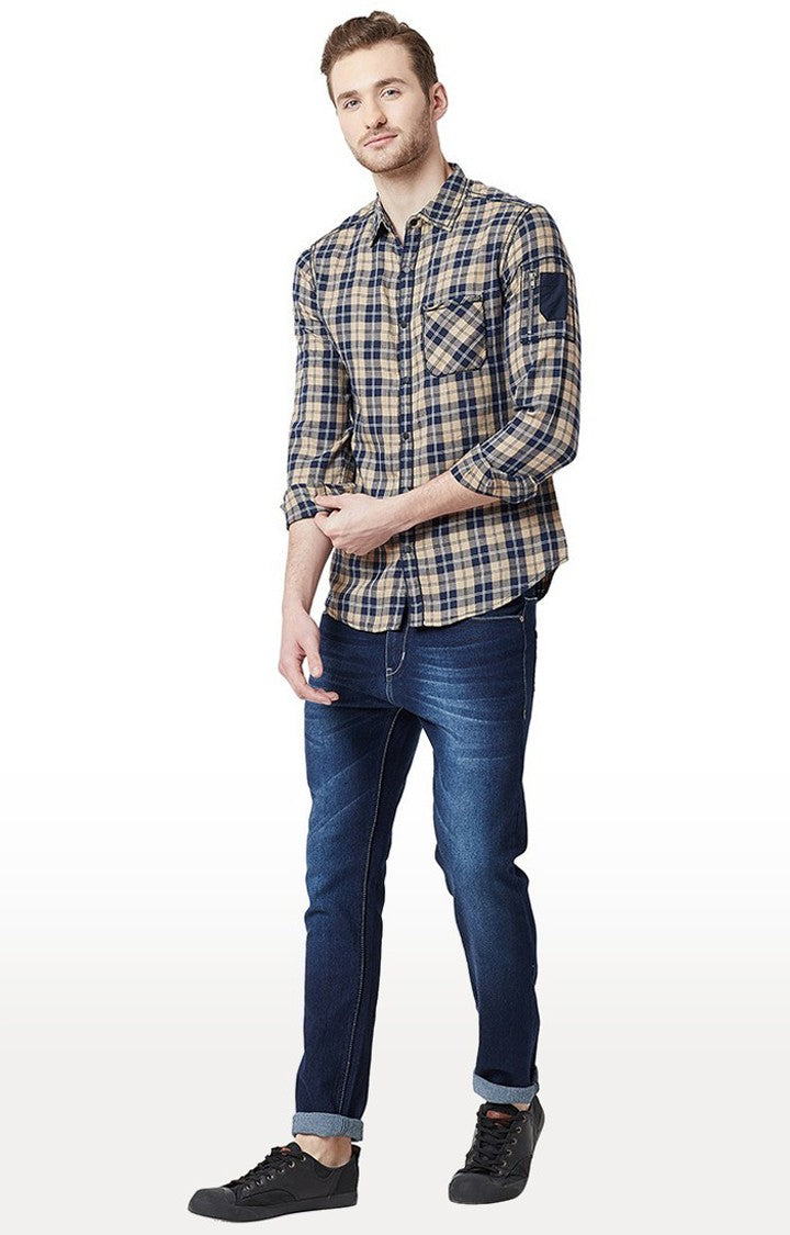 Spykar Men'S Orange Cotton Checked Casual Shirts