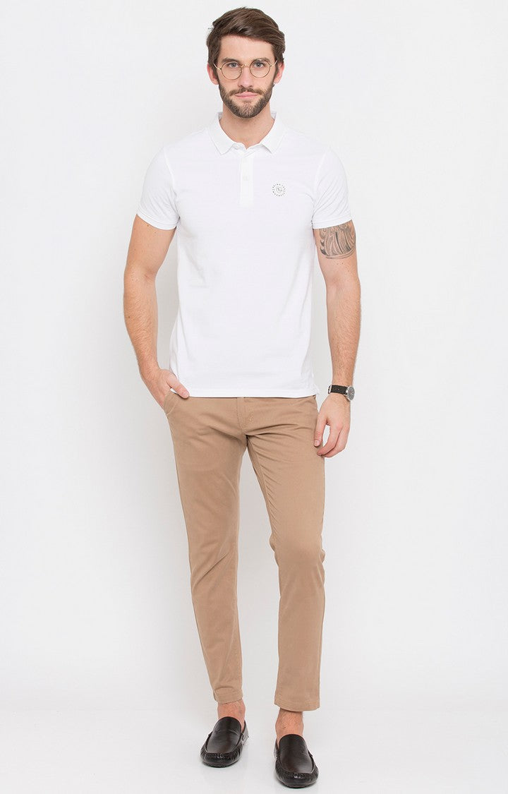 Spykar White Solid Slim Fit Polo T-Shirt