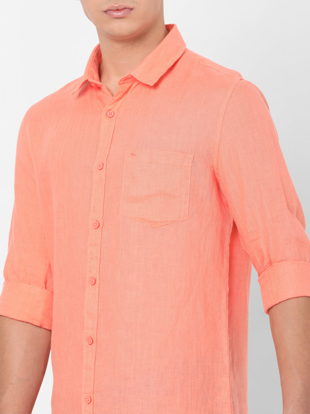 Spykar Slim Fit Men Peach Orange Cotton Casual Shirts