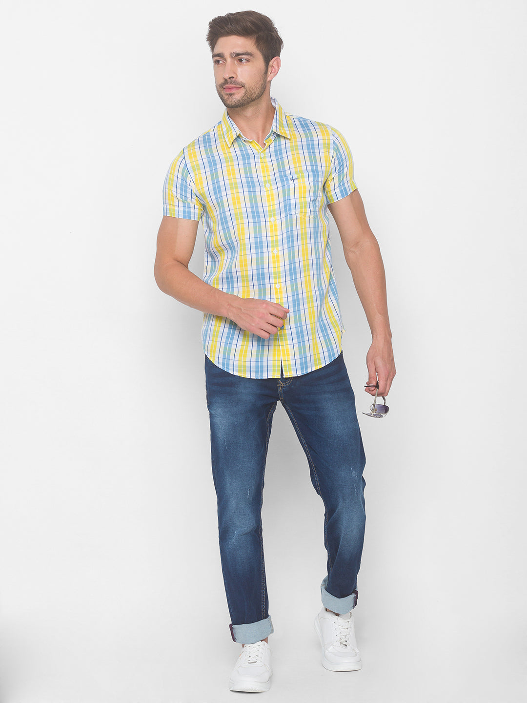 Spykar Men Lime Yellow Cotton Slim Fit Shirt