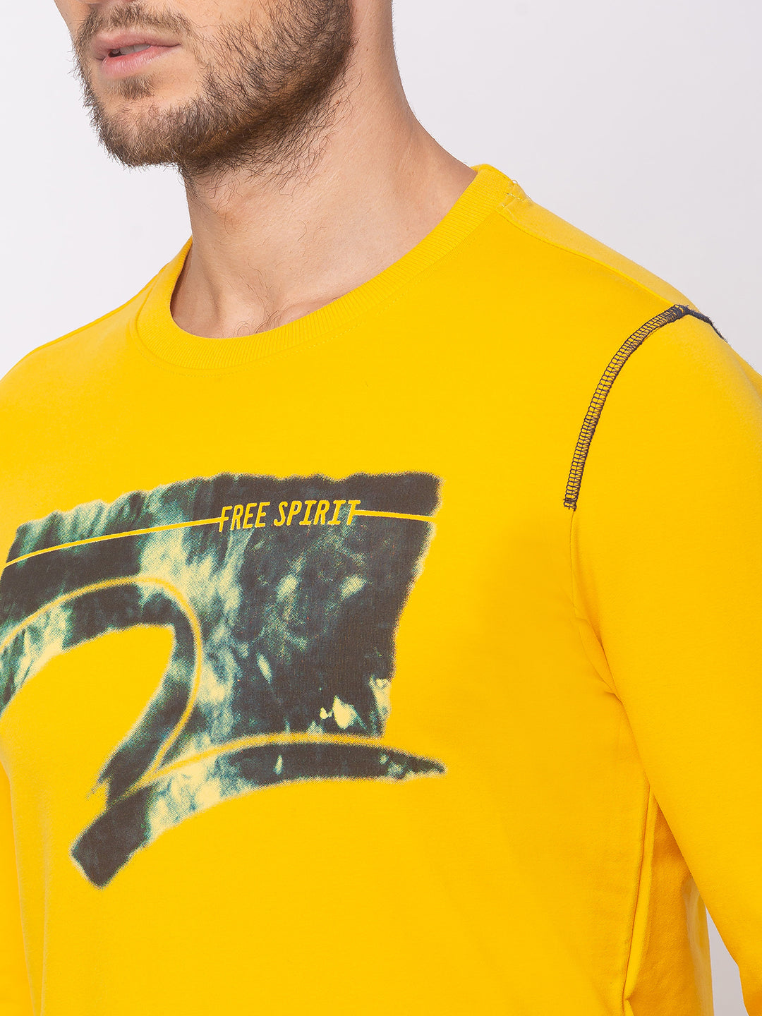 Spykar Chrome Yellow Cotton Slim Fit Sweatshirt For Men