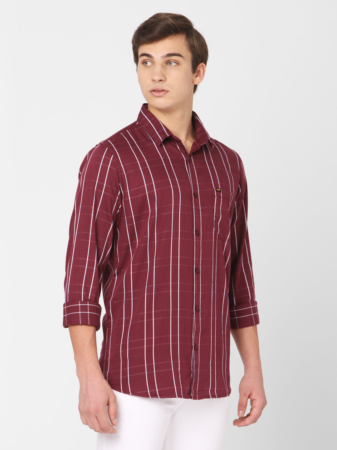 Spykar Men Red Cotton Slim Fit Shirts