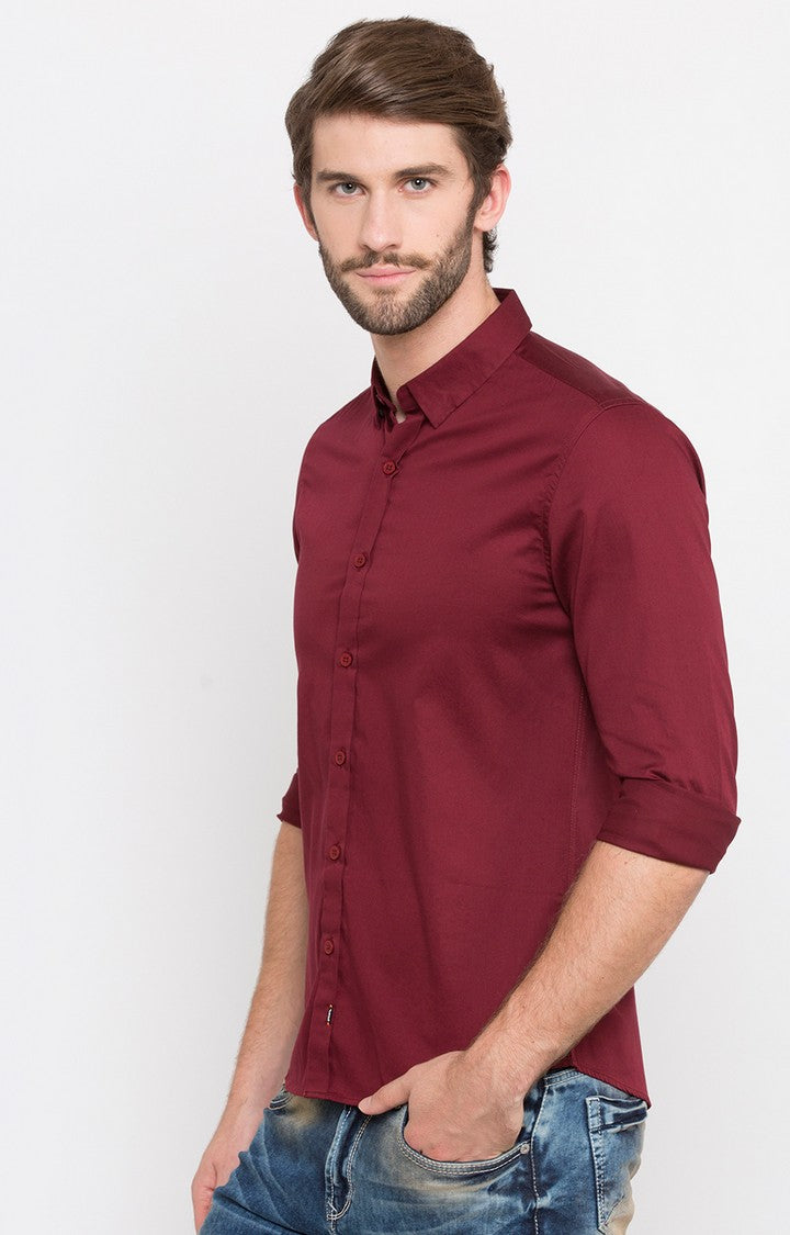 Spykar Men'S Red Cotton Solid Casual Shirts