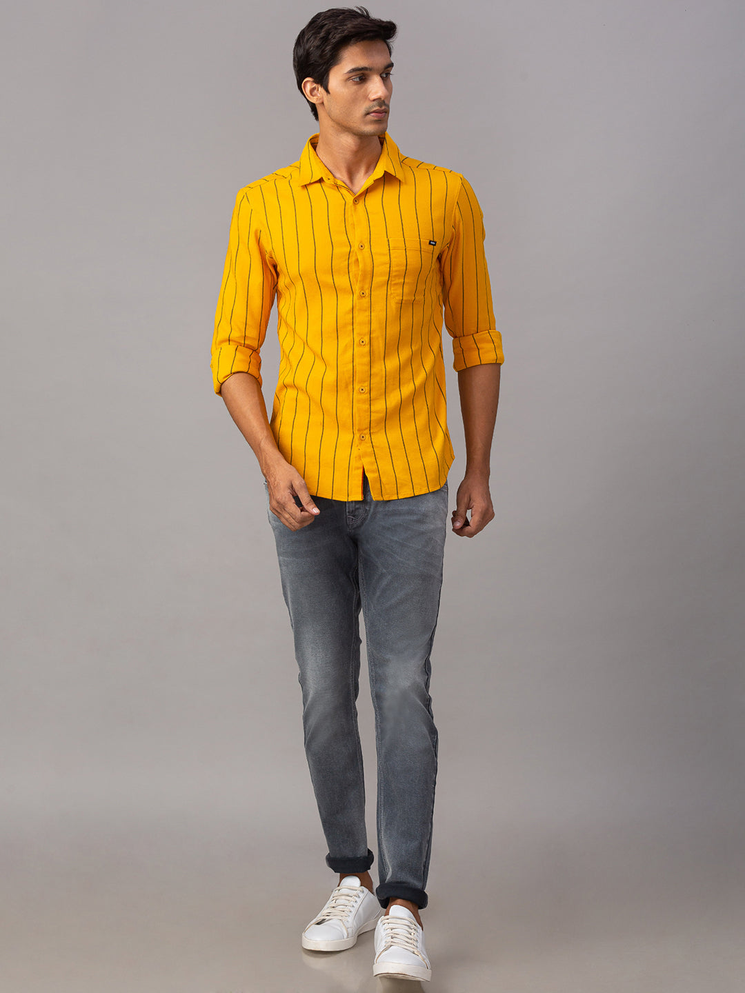 Spykar Men Yellow Cotton Slim Fit Shirt