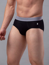 Men Premium Black-Grey Cotton Blend Brief- Underjeans By Spykar