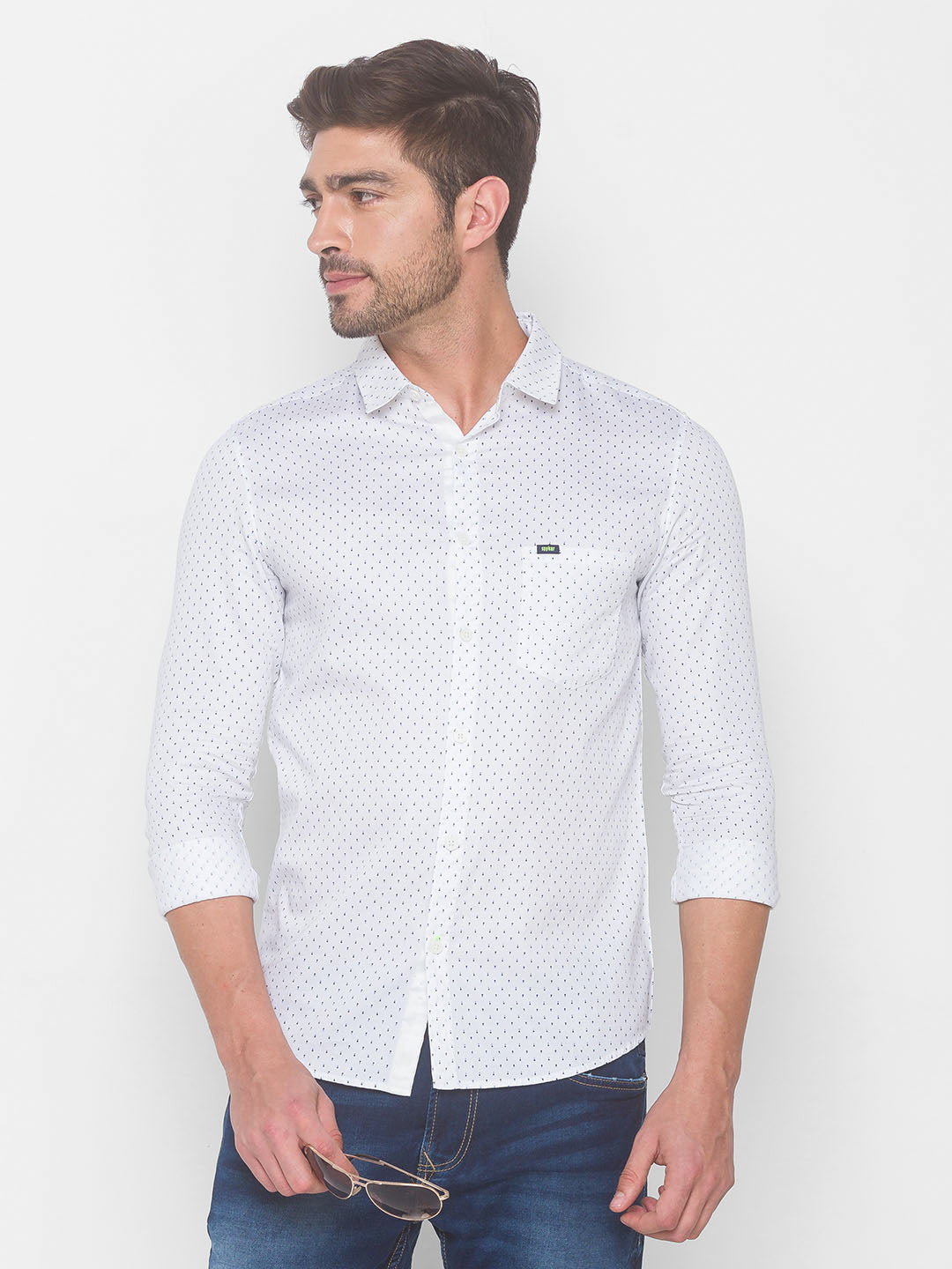 Spykar Men White Cotton Slim Fit Shirt