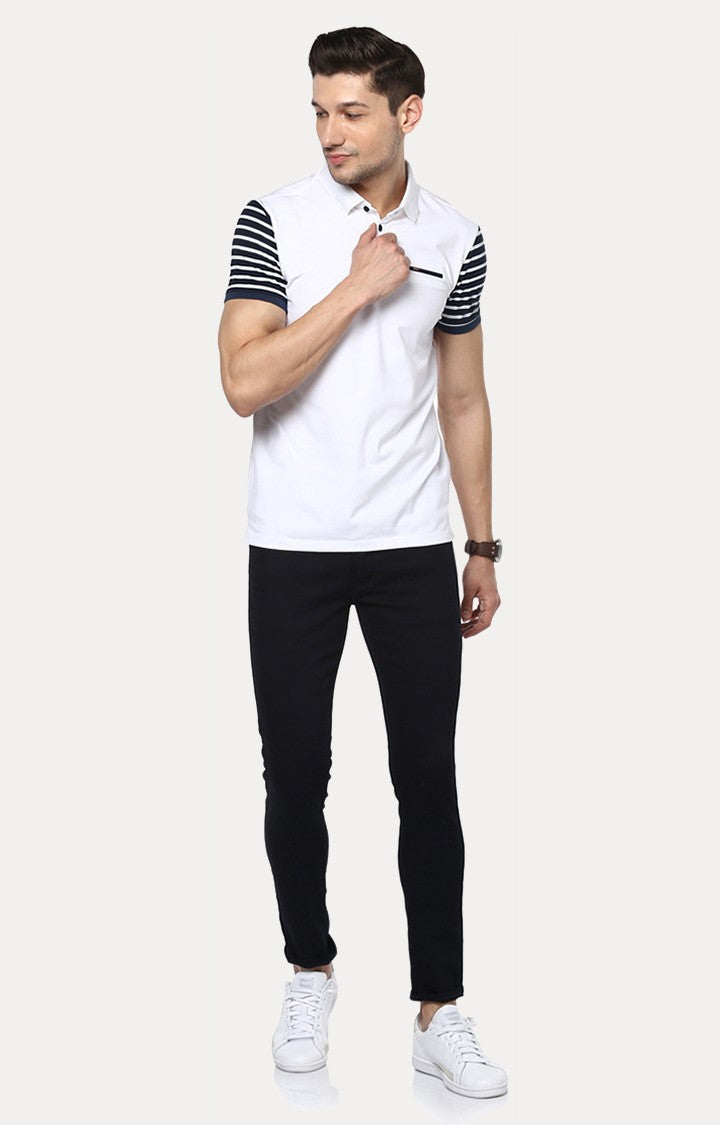 Spykar White Solid Slim Fit Polo T-Shirt