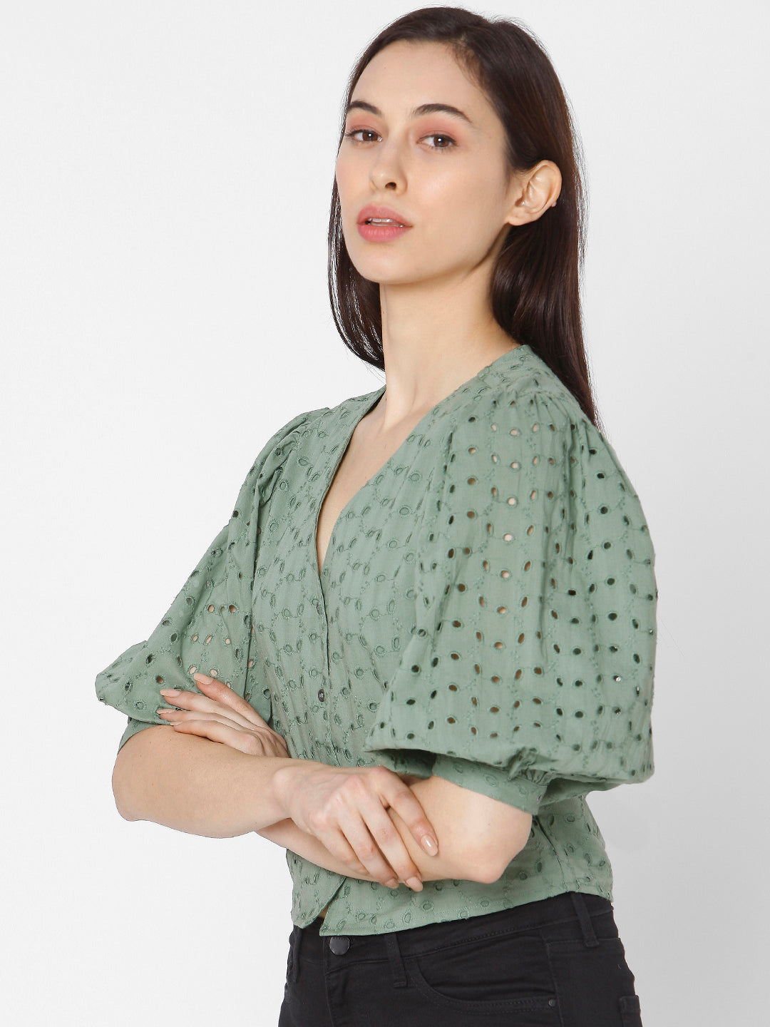 Spykar Green Cotton Women Shirt