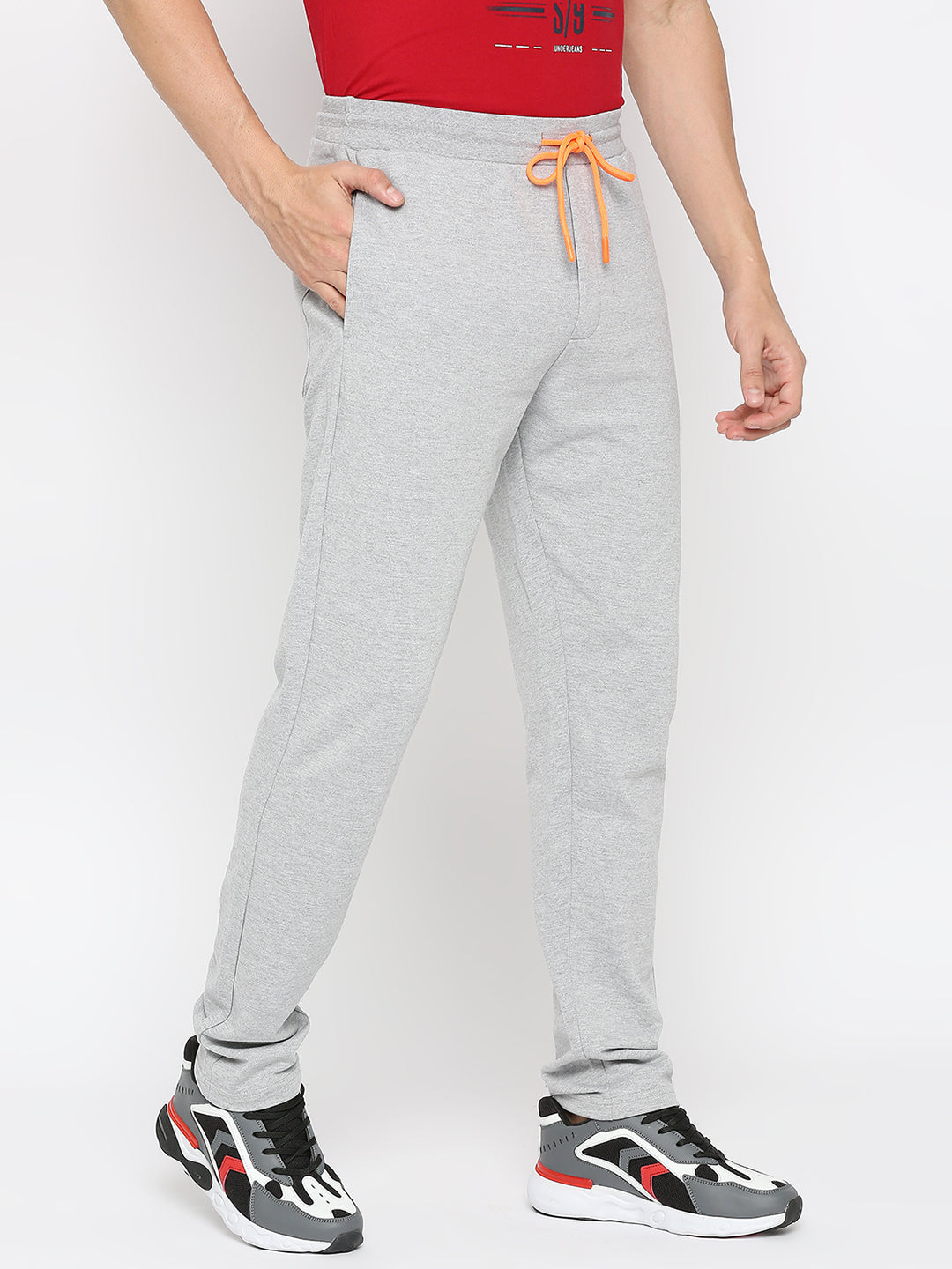 Men Premium Cotton Blend Greymelange Trackpant- Underjeans By Spykar