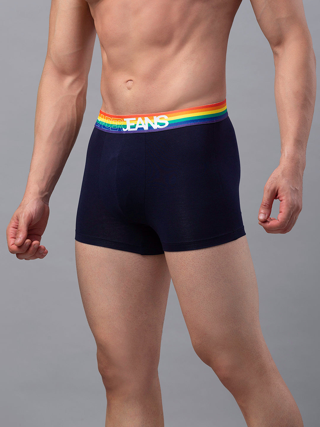 Men Premium Navy-Multi Cotton Blend Trunk- Underjeans By Spykar