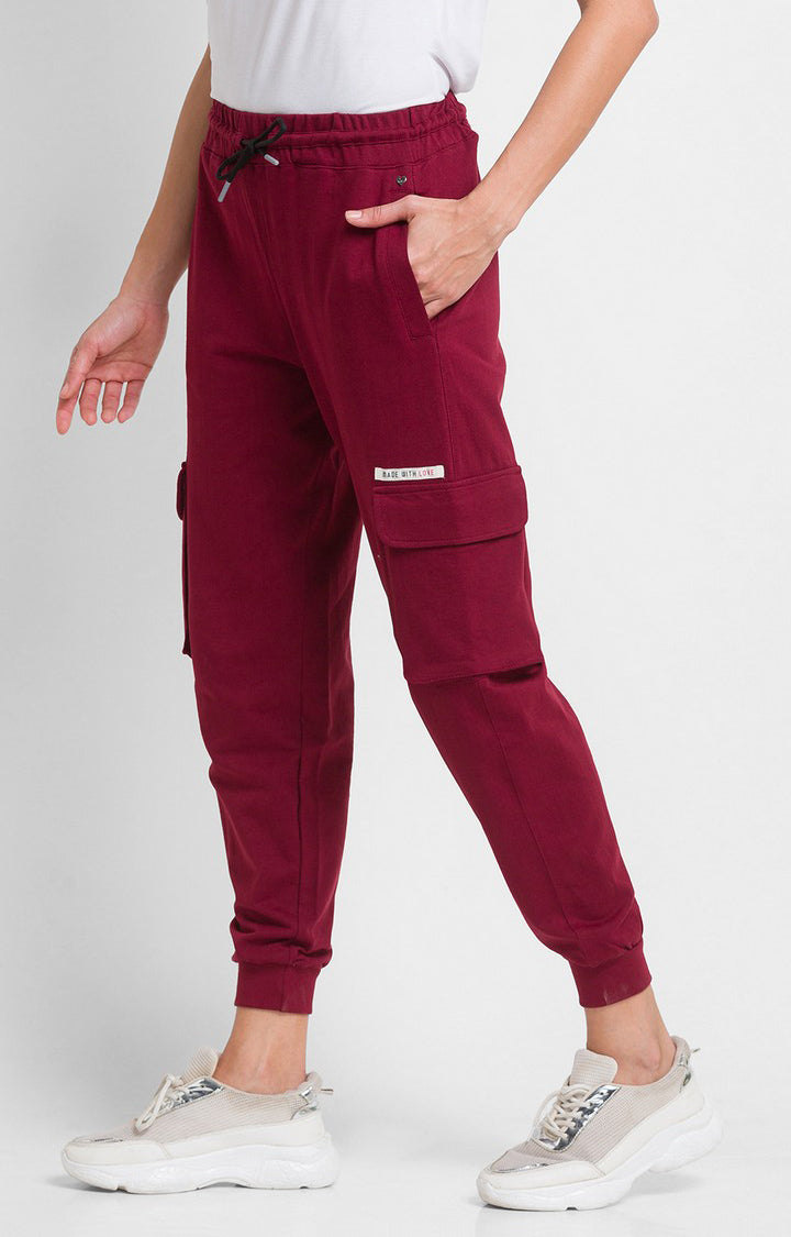 Spykar Wine Cotton Regular Fit Trackpant For Women