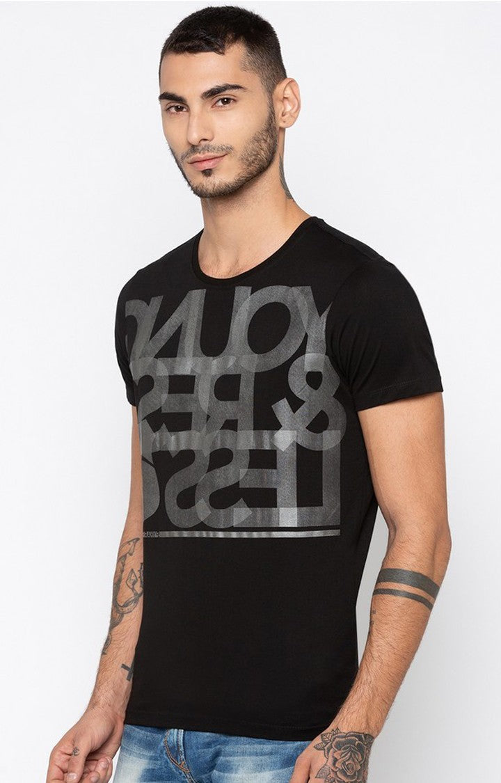 Spykar Black Printed Slim Fit Men T-Shirts