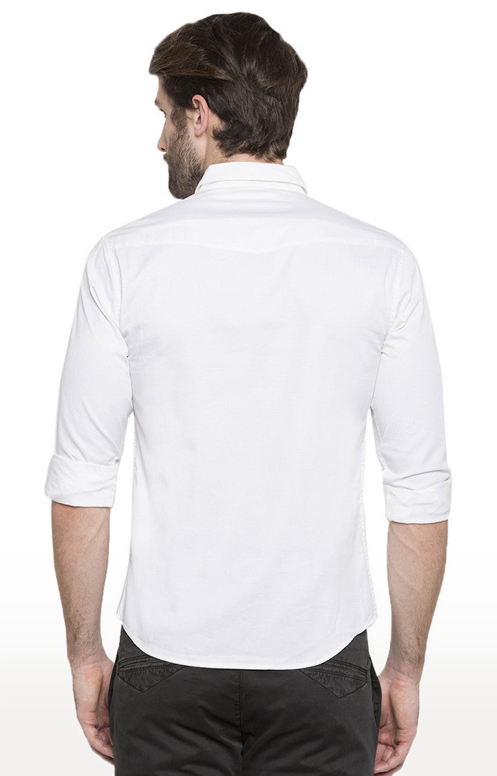 Spykar Men'S White Cotton Solid Casual Shirts