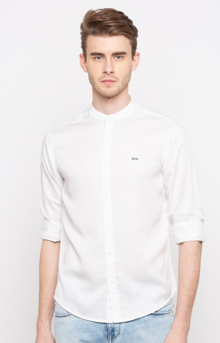 Spykar Men'S White Cotton Solid Casual Shirts