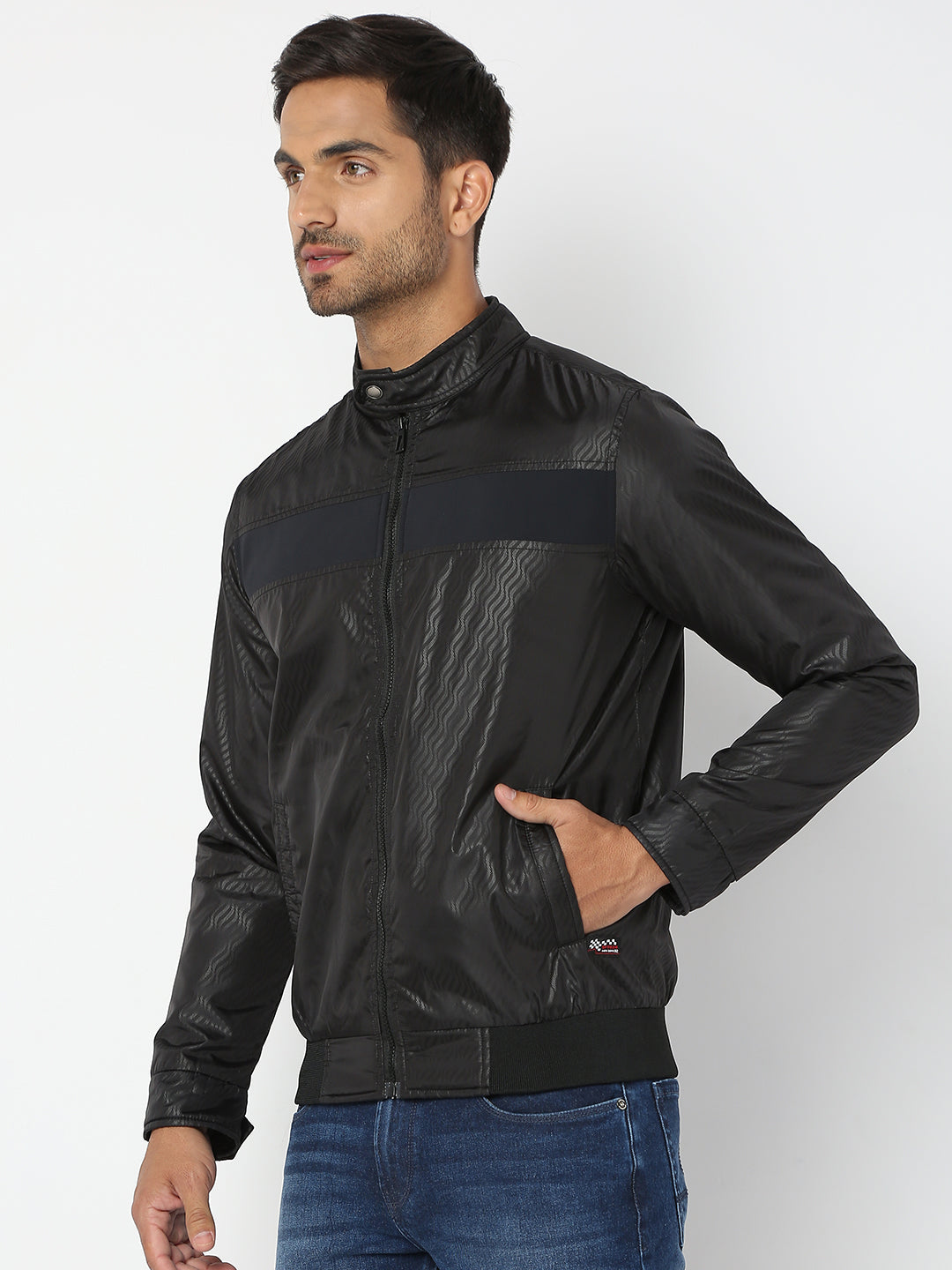 Spykar Men Black Nylon Regular Fit Jacket