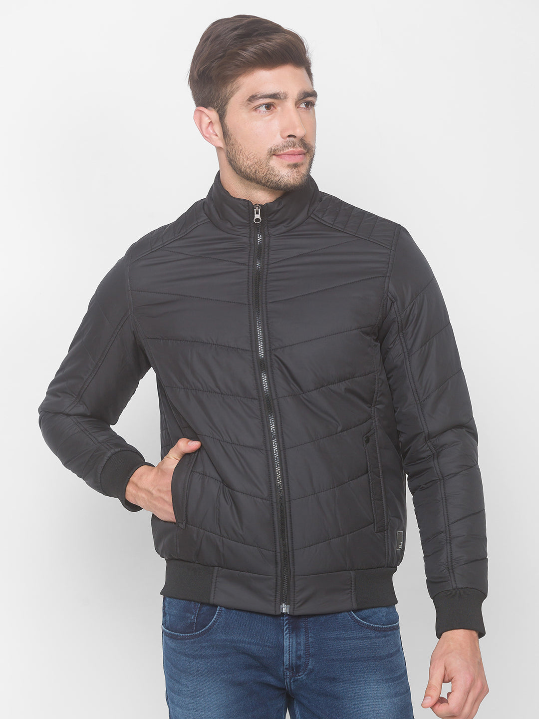 Spykar Black Polyester Men Front Open Jacket