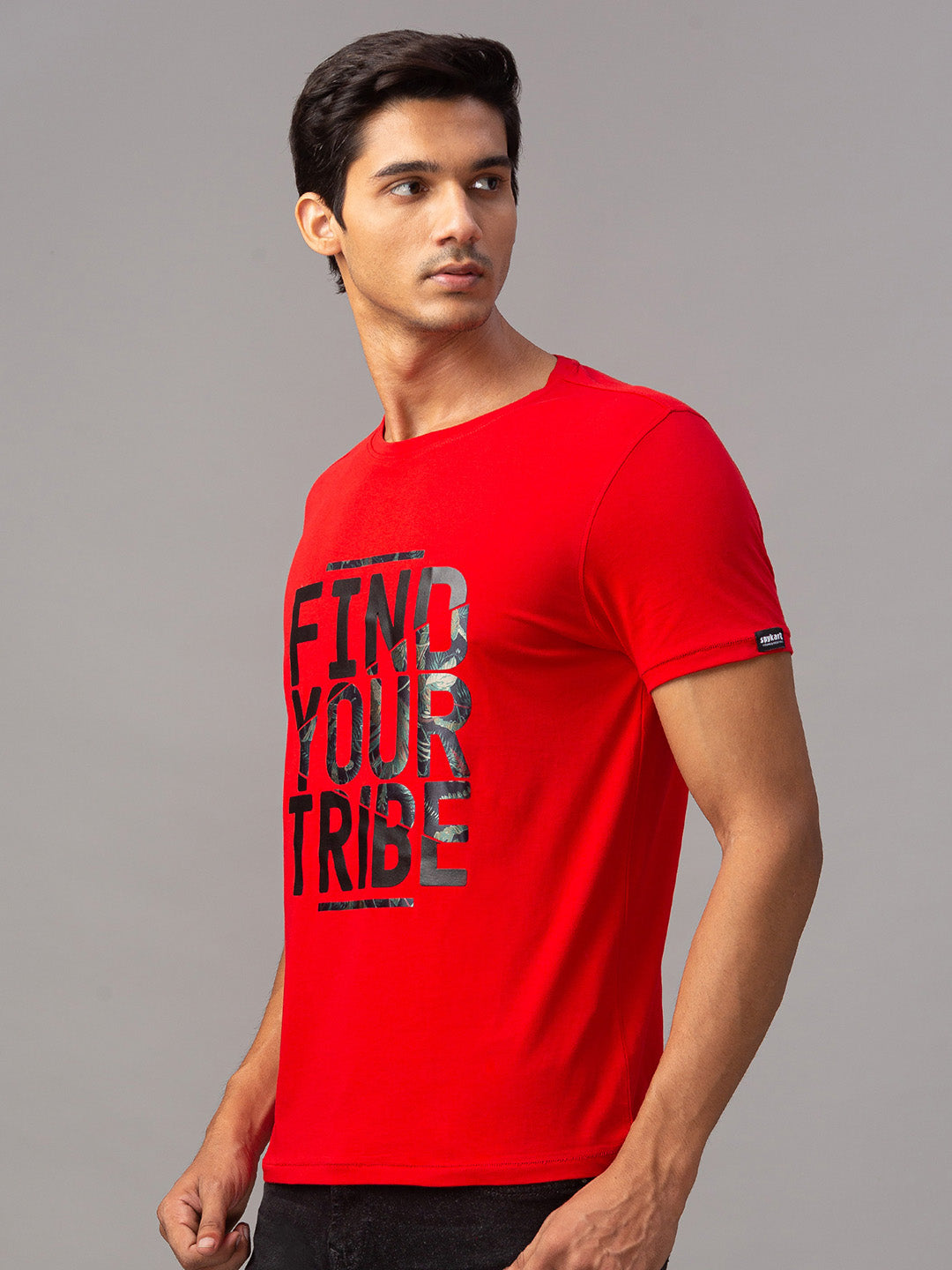 Spykar Men Red Cotton Slim Fit Round Neck T-Shirt