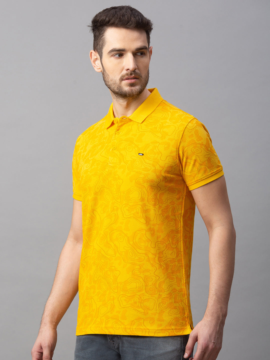 Spykar Men Yellow Cotton Slim Fit Polo T-Shirt