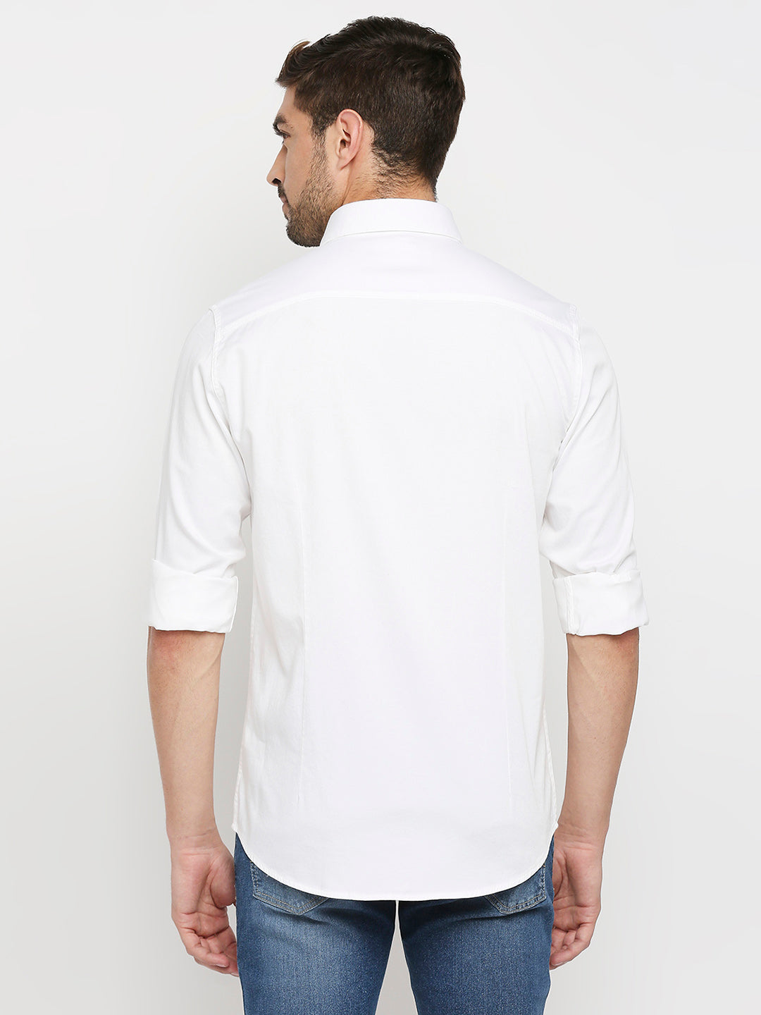 Spykar Men White Cotton Regular Fit Full Sleeve Casual Shirt