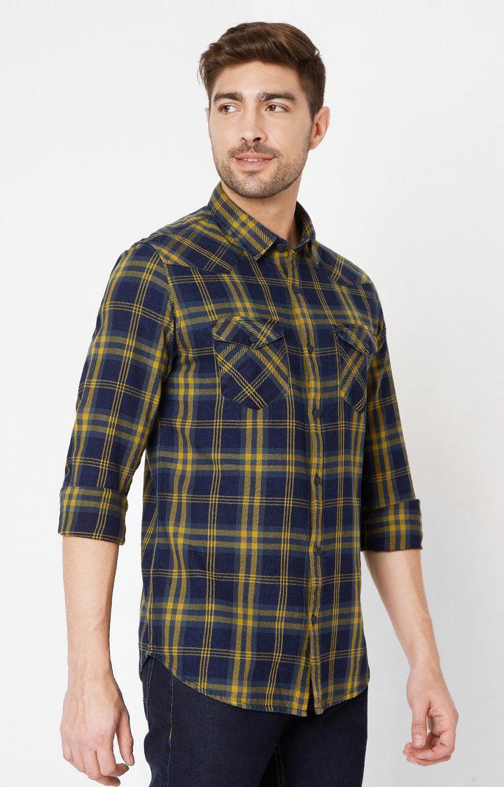 Spykar Yellow Cotton Slim Fit Shirts For Men