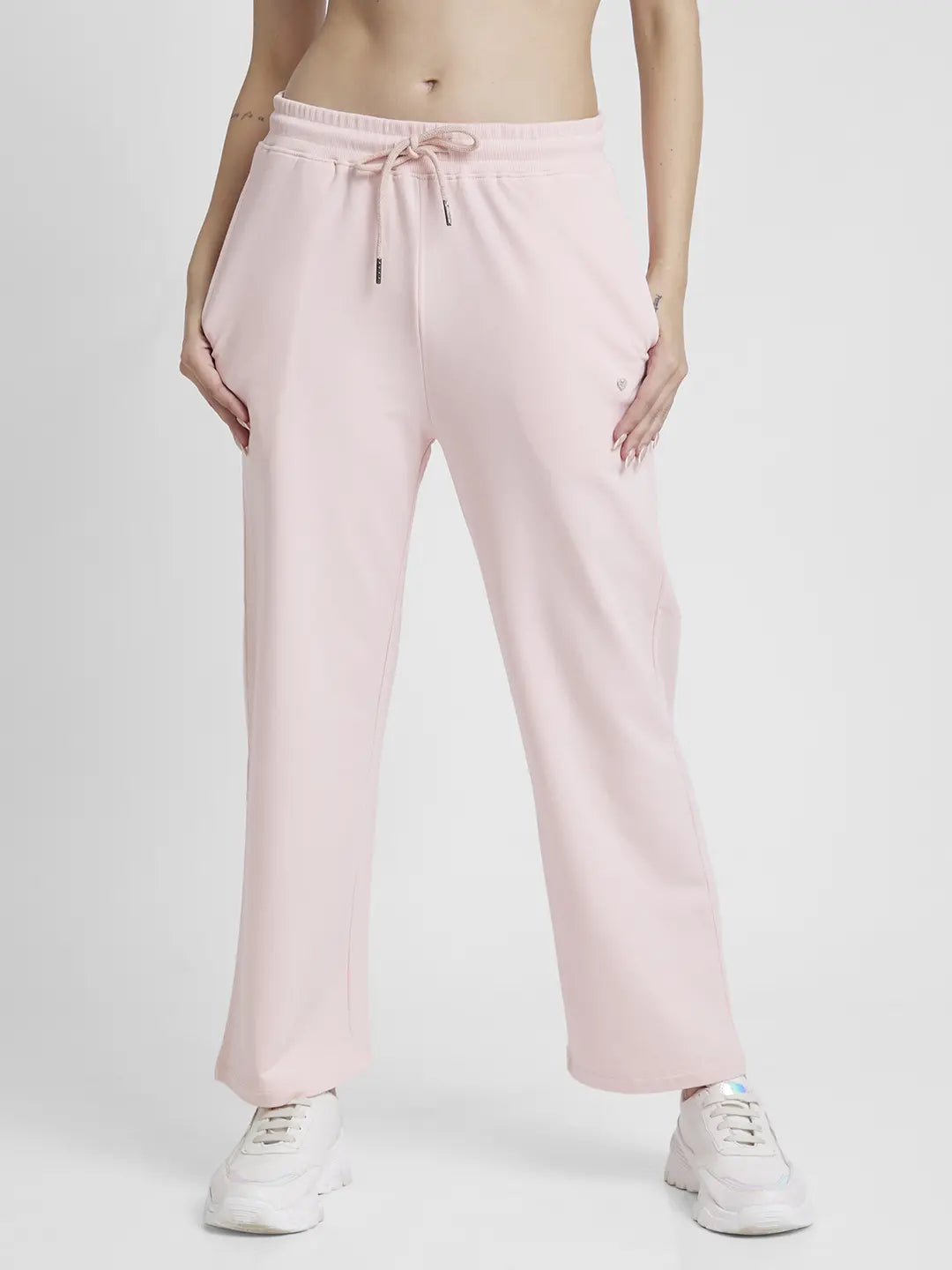 Spykar Women Baby Pink Blended Straight Fit Ankle Length Trackpant